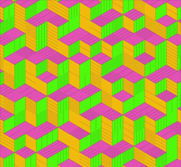 Cubo Isometrico Struttura Multicolore Rumorosa Sfondo Gradiente Cubo Isometrico Banner — Foto Stock