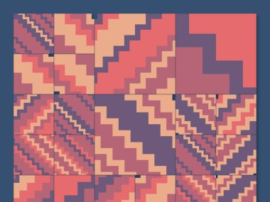 Soyut kare ve üçgen sanat. Sancak biçimi. Renkli. Ressam. Şablon. Mezuniyet geçmişi. İpi oynat. Dalga.