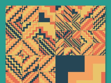 Soyut kare ve üçgen sanat. Sancak biçimi. Renkli. Ressam. Şablon. Mezuniyet geçmişi. İpi oynat. Dalga.