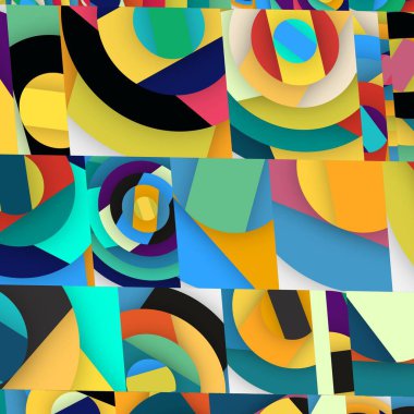 Soyut kare ve üçgen sanat. Sancak biçimi. Renkli. Ressam. Şablon. Mezuniyet geçmişi. İpi oynat. Dalga.