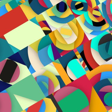 Soyut kare ve üçgen sanat. Sancak biçimi. Renkli. Ressam. Şablon. Mezuniyet geçmişi. İpi oynat. Dalga.