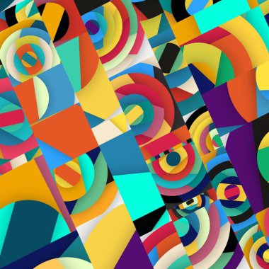 Soyut kare ve üçgen sanat. Sancak biçimi. Renkli. Ressam. Şablon. Mezuniyet geçmişi. İpi oynat. Dalga.