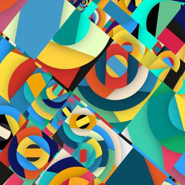 Soyut kare ve üçgen sanat. Sancak biçimi. Renkli. Ressam. Şablon. Mezuniyet geçmişi. İpi oynat. Dalga.