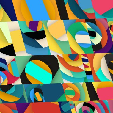 Soyut kare ve üçgen sanat. Sancak biçimi. Renkli. Ressam. Şablon. Mezuniyet geçmişi. İpi oynat. Dalga.