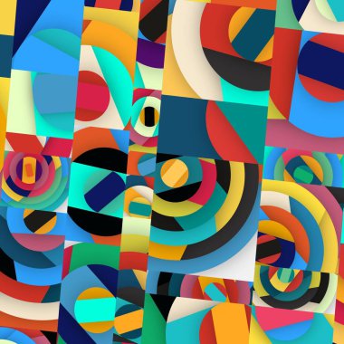 Soyut kare ve üçgen sanat. Sancak biçimi. Renkli. Ressam. Şablon. Mezuniyet geçmişi. İpi oynat. Dalga.