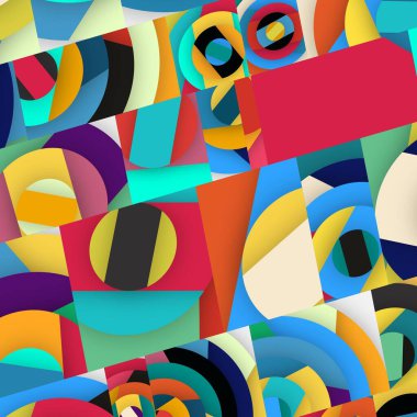 Soyut kare ve üçgen sanat. Sancak biçimi. Renkli. Ressam. Şablon. Mezuniyet geçmişi. İpi oynat. Dalga.