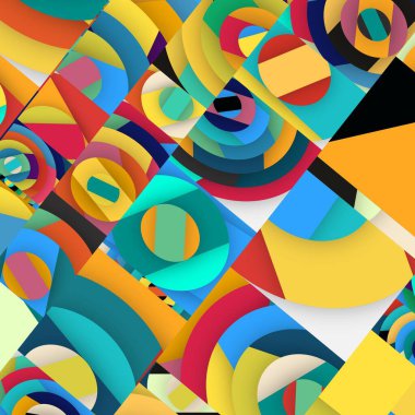 Soyut kare ve üçgen sanat. Sancak biçimi. Renkli. Ressam. Şablon. Mezuniyet geçmişi. İpi oynat. Dalga.