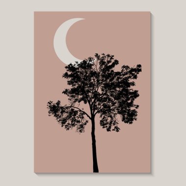Yüzyılın ortası Soyut Ay Pembesi Resim Duvarı Posterleri ve Baskıları İskandinav Duvar Resimleri, Asgari Duvar Sanatı, Boho Dekor Çizgisi Günbatımı Vektör Sanat Baskısı.