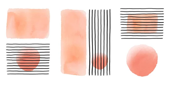 Abstract minimalist wall art in watercolor orange, pink colors. Simple line style. Geometric shapes, circles, Modern creative pattern.