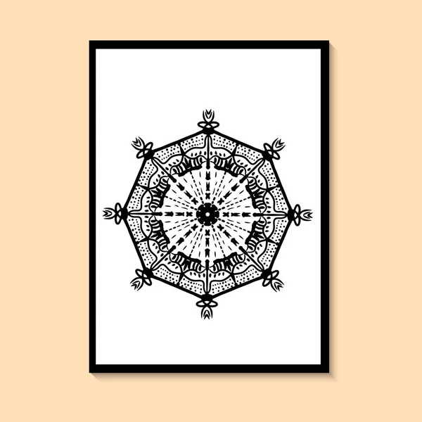 Black Mandala Pattern Black White Wall Decor Boho Living Room — Image vectorielle