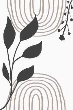 Abstract modern gray leaves. Organic bohemian wall art poster for minimal luxury interior with abstract shapes. Neutral pastel color. Modern illustration.