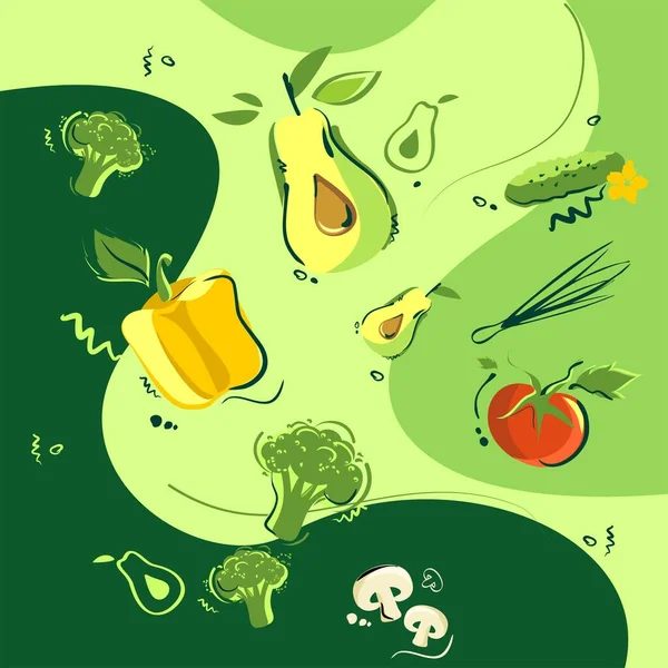 Colección Verduras Alimento Saludable — Vector de stock