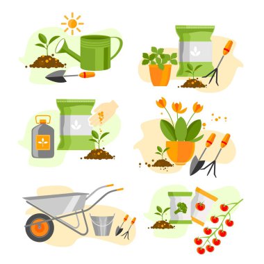 Bahçe aletleri. Çiçekli vektör bahçe ekipmanı.