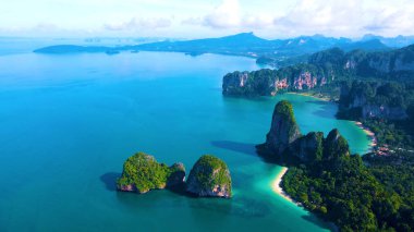 aerial view of the sea and the beach in the andaman coast of the island of the most beautiful landscape