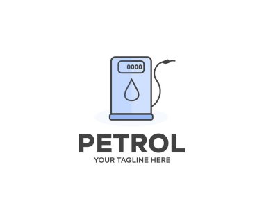 Petrol petrol dağıtım istasyonu logosu tasarımı. Gaz veya benzin doldurma istasyonu vektör tasarımı ve illüstrasyonu.