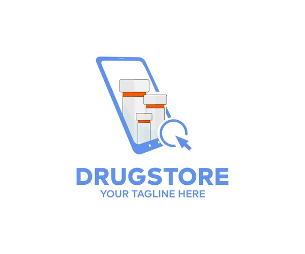 Online Apotheek Drugstore Logo Ontwerp Zoekbalk Tentoongesteld Apotheek Drogisterij Vector — Stockvector