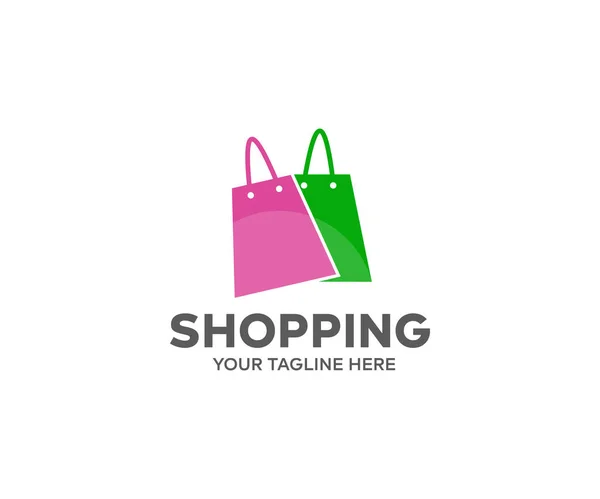Renkli Alışveriş Torbaları Logo Tasarımı Dükkan Vektör Tasarımı Illüstrasyon — Stok Vektör