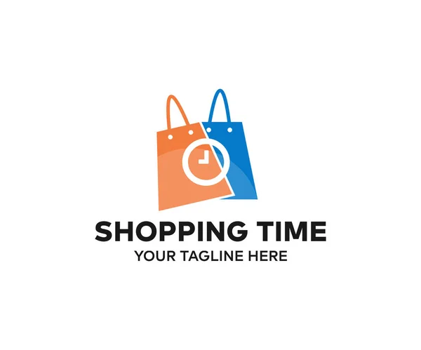 Alışveriş Torbası Logo Tasarımı Alışveriş Zamanı Çevrimiçi Dükkan Teslimat Vektör — Stok Vektör