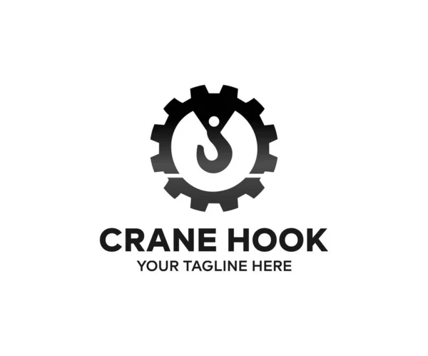 Black Industrial Crane Hook Logo Design Heavy Industry Engineering Steel — Archivo Imágenes Vectoriales
