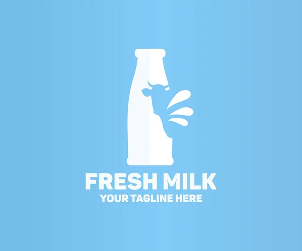 Fresh Milk Glass Bottle Splash Fresh Organic Milk Logo Design — Archivo Imágenes Vectoriales