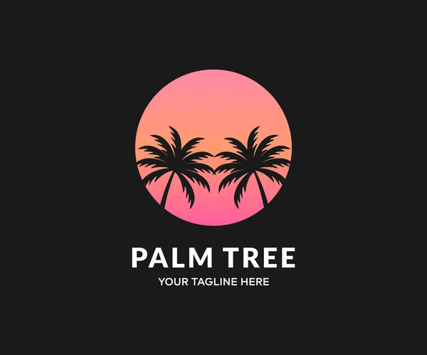 Palmen Gegen Eine Steigungssonne Umrisse Tropischer Palmen Bei Sonnenuntergang Miami — Stockvektor
