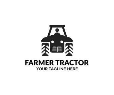 Traktör tarlayı sürüyor. Tarım konsepti logosu tasarımı. Tarım vektörü tasarımı ve illüstrasyonu.
