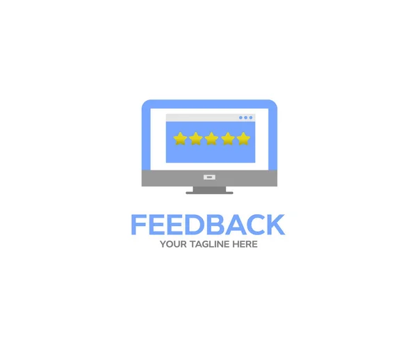 Avaliação Clientes Feedback Design Logotipo Monitor Laptop Pessoas Avaliando Produto —  Vetores de Stock