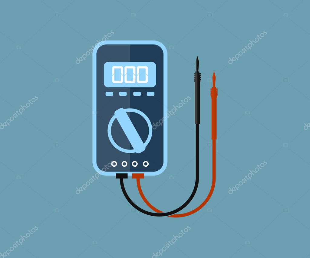 Digital multimeter logo design. Digital multimeter with probes for measuring voltage, current, resistance. vector design and illustration.