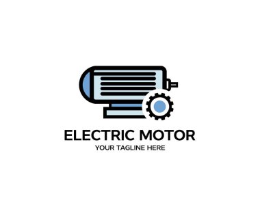 Endüstriyel elektrikli motor logosu tasarımı. Elektrik DC motor vektör tasarımı ve illüstrasyonunun rotor ve durum ayrıntıları.