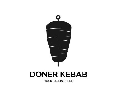 Döner kebap pişirme, Arap mutfağı çerçeve logosu tasarımı. Türk fast food restoranı, barbekü kafesi veya ızgara et vektör tasarımı ve illüstrasyonuyla dönen tükürük sembolü.