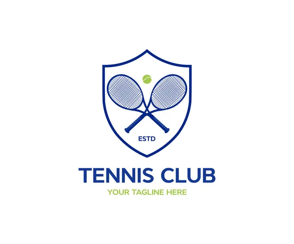 网球俱乐部标志设计 带有简约概念向量设计和图解的网球拍标识 — 图库矢量图片