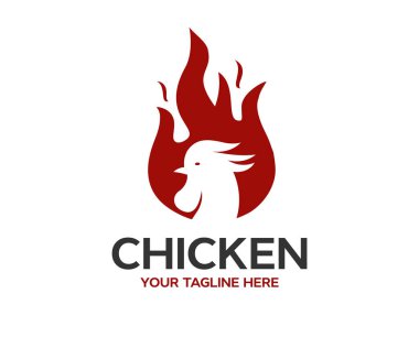Rustik ateş tavuğu logosu, tavuk alevi sıcak logo tasarımı. Sıcak ve baharatlı bbq tavuğu, fast food restoranı uygulama vektör tasarımı ve illüstrasyonu.