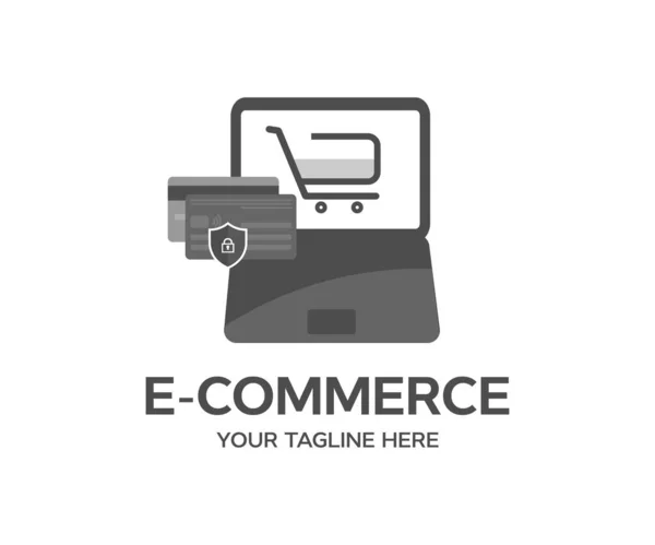 Çevrimiçi Alışveriş Ticaret Müşteri Deneyimi Logo Tasarımı Ticaret Arabasına Online — Stok Vektör