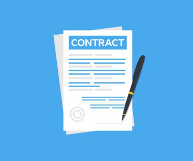 Kontrat, iş belgesi logosu tasarımı. Anlaşma, iş, finansal uygulama vektör tasarımı ve illüstrasyon kavramları.