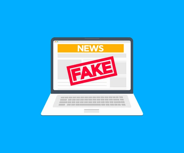 Fake News Website Laptop Screen Logo Design World Global News — Stock Vector