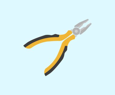 New wire cutters with yellow black rubber handles logo design. Electrician tool for repair and construction vector design and illustration.
