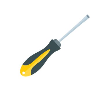 Yellow and Black professional realistic screwdriver with a plastic handle logo design. Hand tool, repair and service  vector design and illustration.