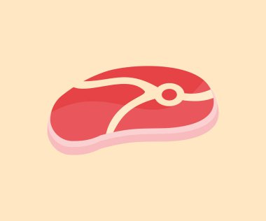 Fresh raw beef steak, sliced raw pork meat, Marbled beef, logo design. Pork slice and beef steak isolated, butchery shop fresh. Butcher shop product. Prime rib steak vector illustration. 