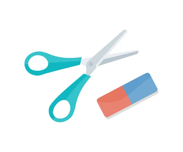 Stationery Set Eraser Scissor Logo Design Top View Copy Space — 스톡 벡터