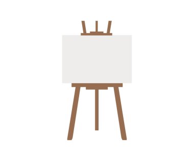 Realistic paint desk, Wooden easel and a sheet of drawing paper logo design. Artwork, Blank canvas, stretched canvas panel vector design and illustration.