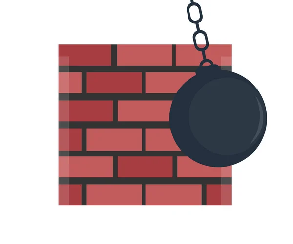 Destroying Brick Wall Metal Bal Wrecking Ball Logo Design Construction — Stock vektor