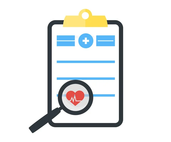 Clipboard Medical Document Magnifying Glass Logo Design Heartbeat Pulse Document — ストックベクタ