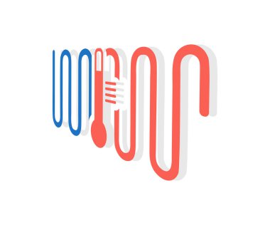 Yer ısıtması, evin logosu için ısıtma sistemi. Daire yenileme ve yenileme vektör tasarımı ve illüstrasyon kavramı.