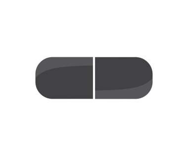 İlaç kapsülü logo tasarımı. Doğrusal tıbbi haplar ve tam bir resim. Eczane ilaçları, tıp hemşiresi, eczacılık hapı vektör tasarımı ve illüstrasyonu.