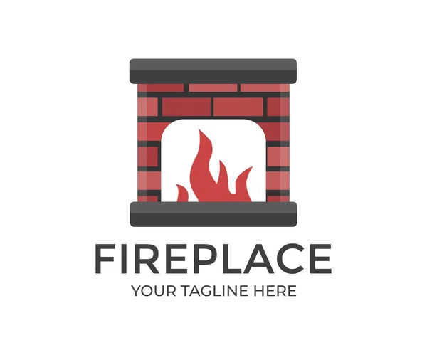 Une Cheminée Brique Dans Laquelle Feu Brûle Logo Design Four — Image vectorielle
