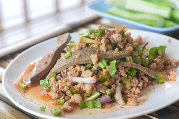 Ensalada Picante Cerdo Picado Comida Tailandesa — Foto de Stock