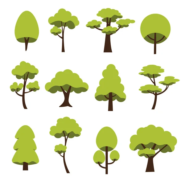 Coleção Árvores Conjunto Árvores Isolado Fundo Branco Ilustração Vetorial — Vetor de Stock