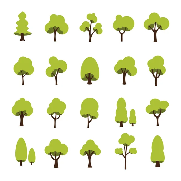 Coleção Árvores Conjunto Árvores Isolado Fundo Branco Ilustração Vetorial — Vetor de Stock