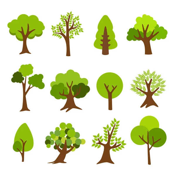 Samling Träd Träd Som Isolerats Vit Bakgrund Vektor Illustration — Stock vektor