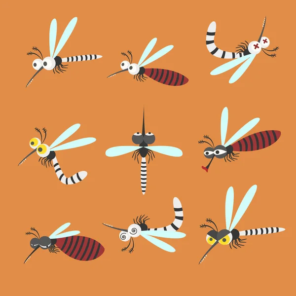 Συλλογή Κουνουπιών Που Απομονώνονται Πορτοκαλί Φόντο Έννοια Φορέα Δάγκειου Πυρετού — Διανυσματικό Αρχείο